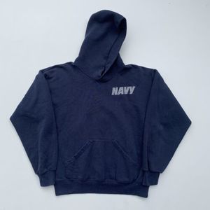 Vintage US Navy Sweatshirt Dodge Hoodie Pullover Mens Medium Navy Blue USA Made